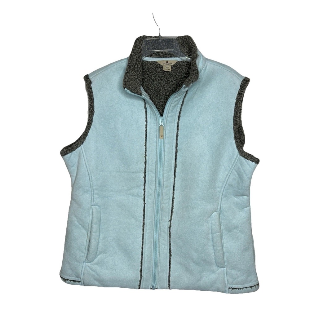 Woolrich Women's XL Blue Aquifer Sherpa Lined Faux Suede Vest Rustic Western